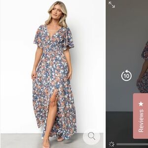 Baltic Born Blue and Orange Wrap Maxi Dress with Flutter Sleeves